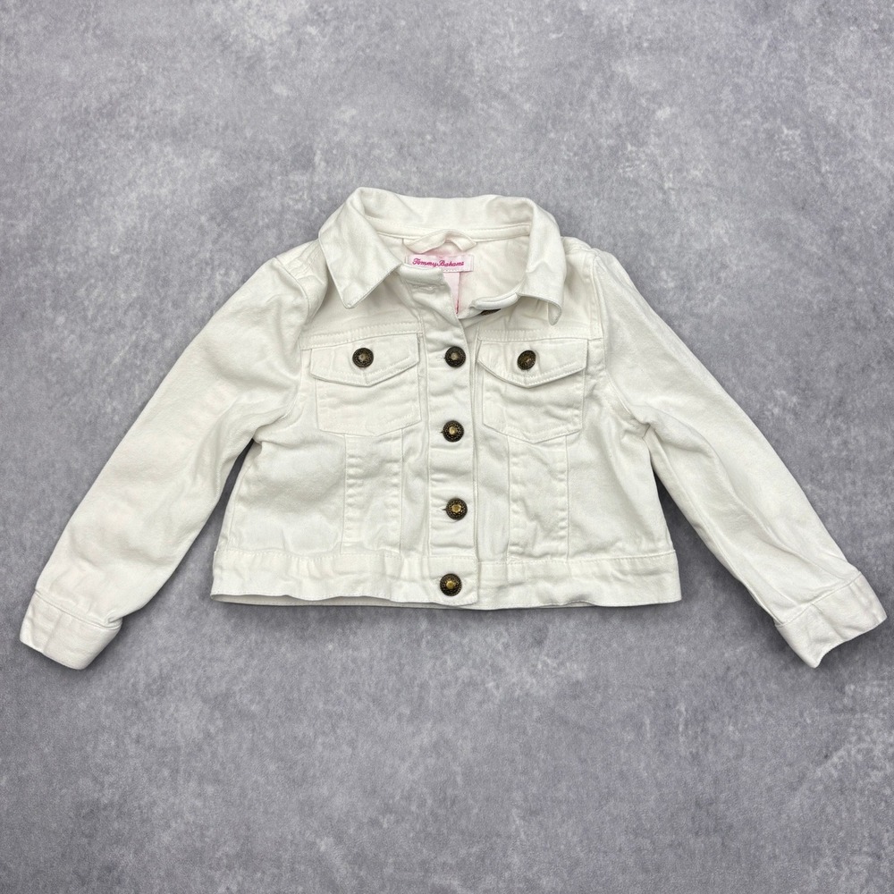 Tommy Bahama Toddler Girls 2T White Denim Trucker Jacket Jean Button Up Coat 2